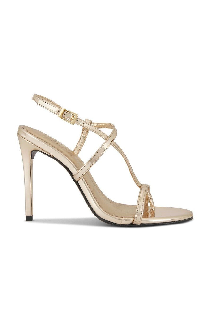 Schutz Azure Sandal in Platina metallic leather high heel strappy gold